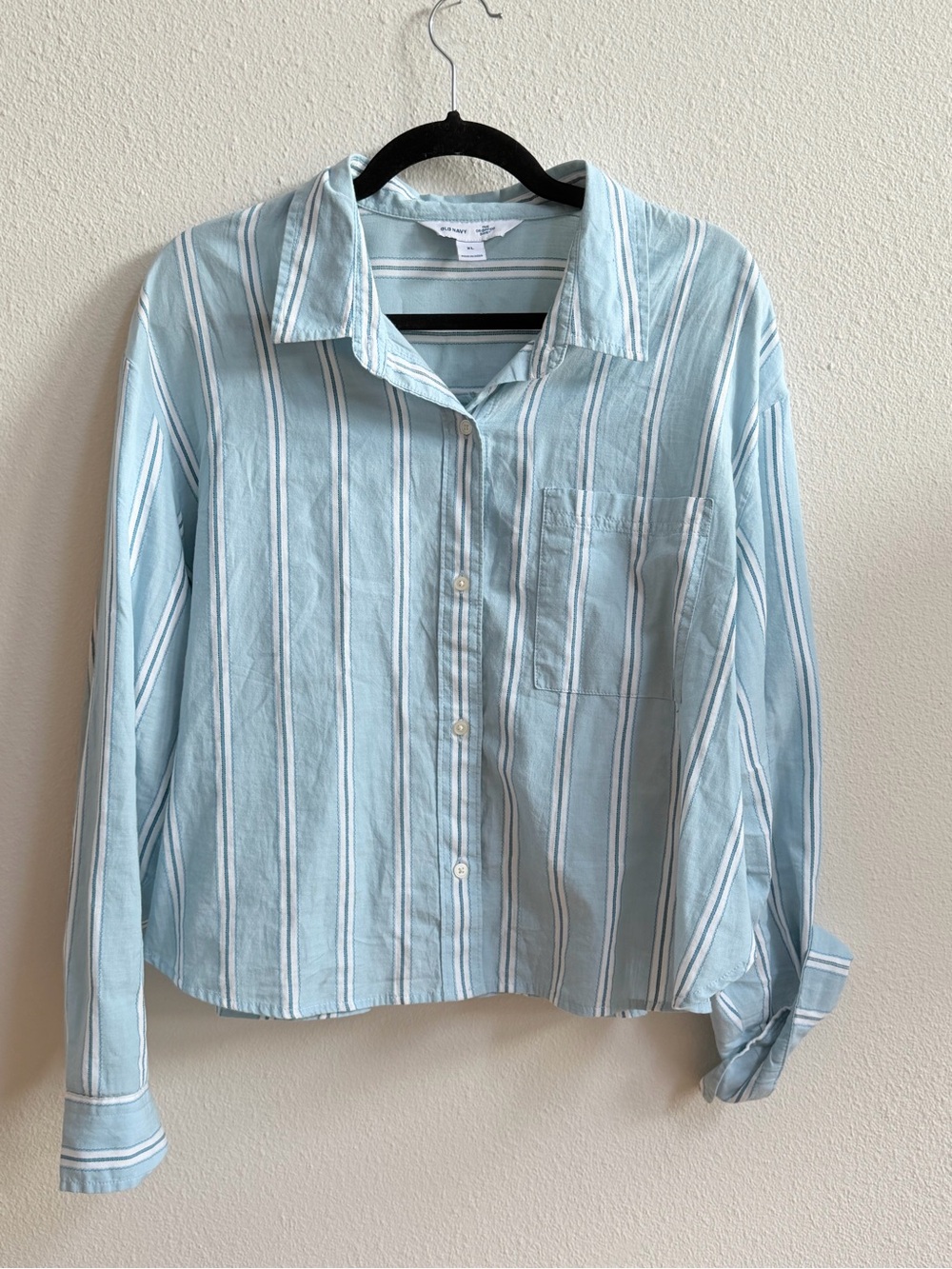 Striped Cropped Button-Up Shirt